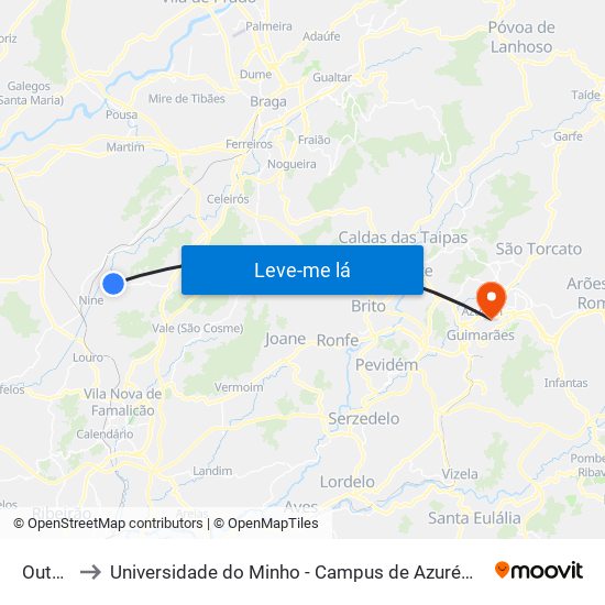 Outeiro to Universidade do Minho - Campus de Azurém / Guimarães map