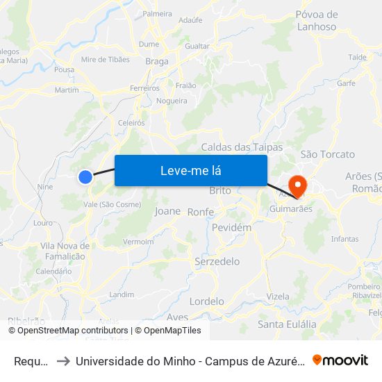 Requeixe to Universidade do Minho - Campus de Azurém / Guimarães map