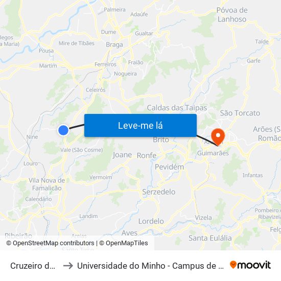 Cruzeiro da Quinta to Universidade do Minho - Campus de Azurém / Guimarães map