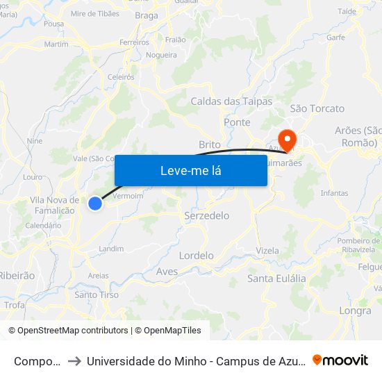 Compostela to Universidade do Minho - Campus de Azurém / Guimarães map