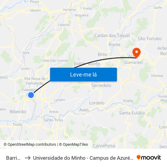 Barrimau to Universidade do Minho - Campus de Azurém / Guimarães map