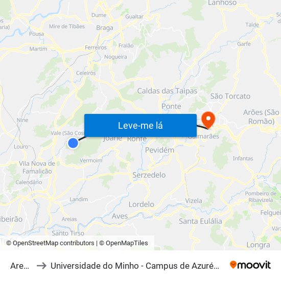 Areosa to Universidade do Minho - Campus de Azurém / Guimarães map