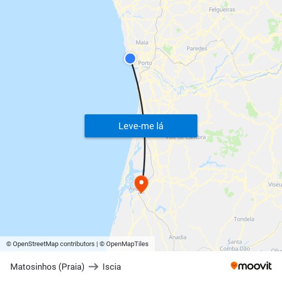 Matosinhos (Praia) to Iscia map