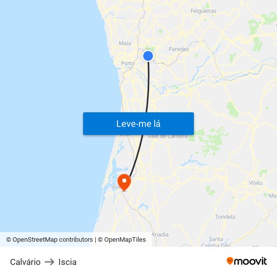 Calvário to Iscia map