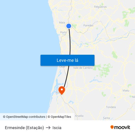 Ermesinde (Estação) to Iscia map