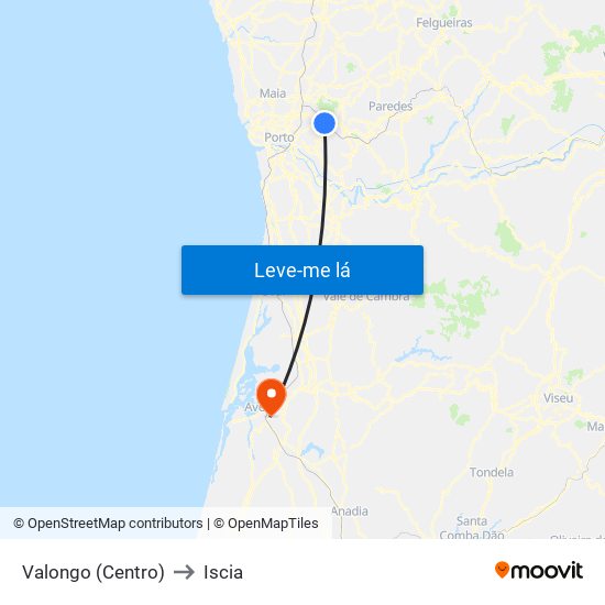 Valongo (Centro) to Iscia map