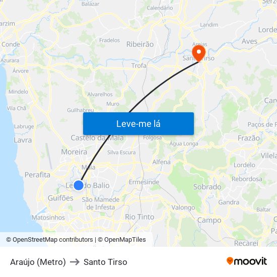 Araújo (Metro) to Santo Tirso map