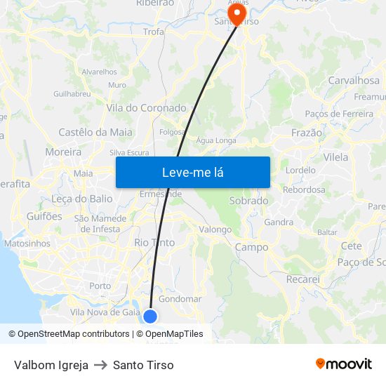 Valbom Igreja to Santo Tirso map