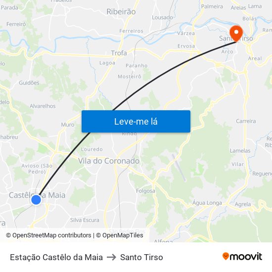 Estação Castêlo da Maia to Santo Tirso map