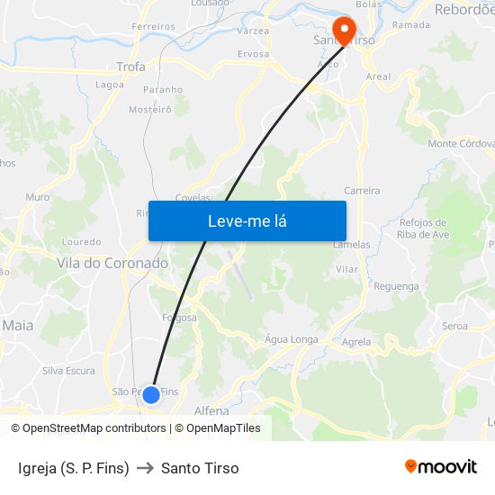 Igreja (S. P. Fins) to Santo Tirso map