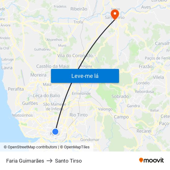 Faria Guimarães to Santo Tirso map