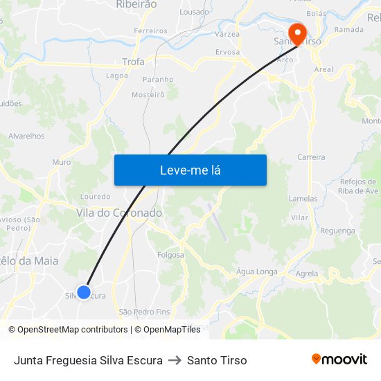 Junta Freguesia Silva Escura to Santo Tirso map