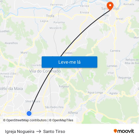 Igreja Nogueira to Santo Tirso map