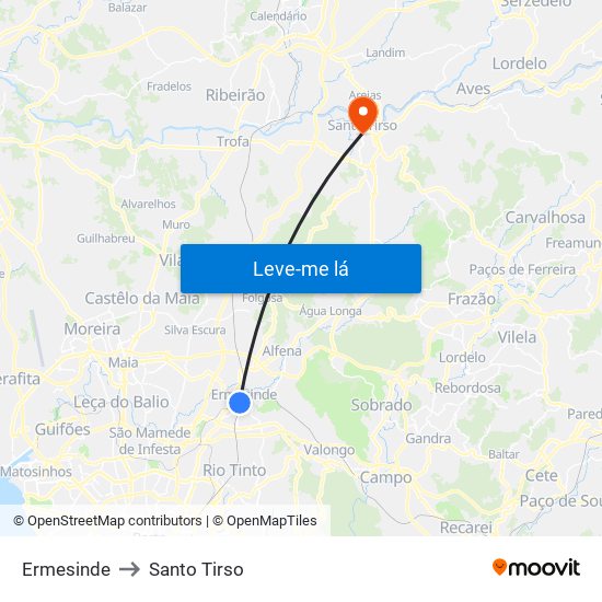 Ermesinde to Santo Tirso map