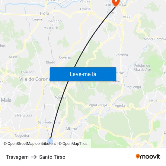 Travagem to Santo Tirso map