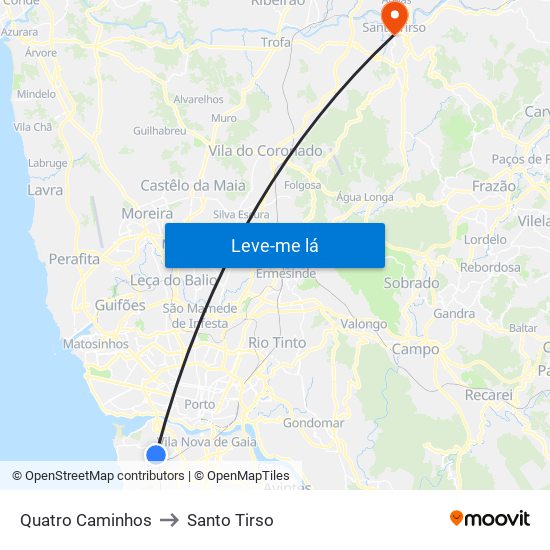 Quatro Caminhos to Santo Tirso map