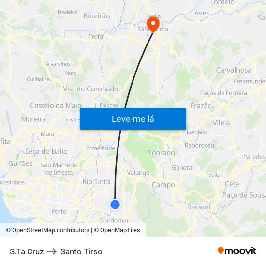 S.Ta Cruz to Santo Tirso map