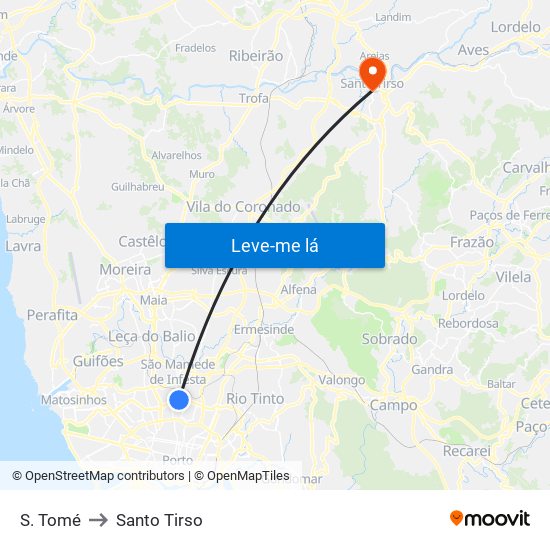 S. Tomé to Santo Tirso map