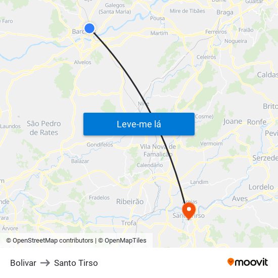 Bolivar to Santo Tirso map