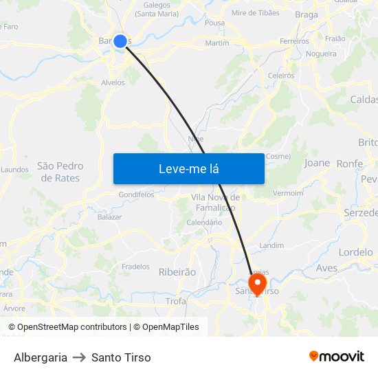 Albergaria to Santo Tirso map