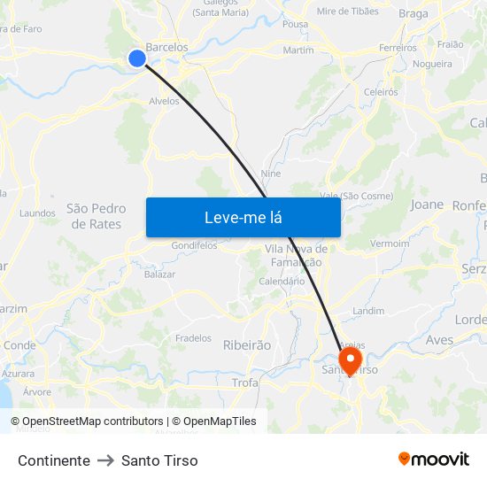 Continente to Santo Tirso map