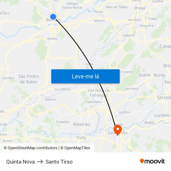 Quinta Nova to Santo Tirso map