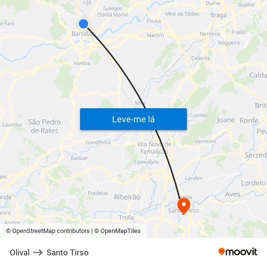 Olival to Santo Tirso map