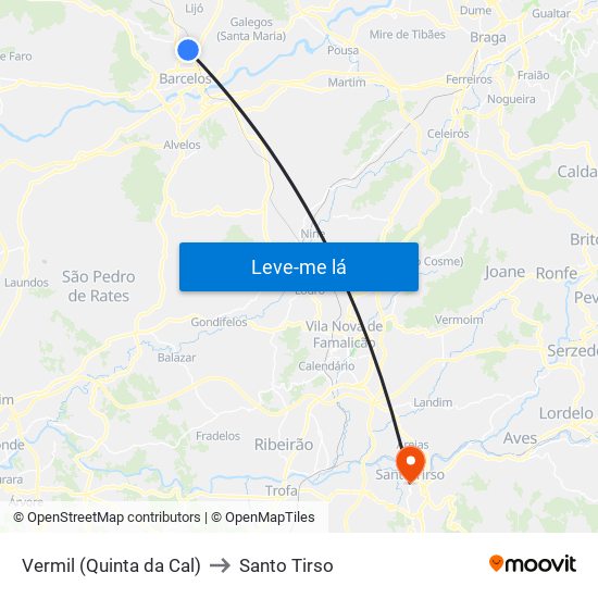 Vermil (Quinta da Cal) to Santo Tirso map