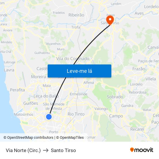 Via Norte (Circ.) to Santo Tirso map