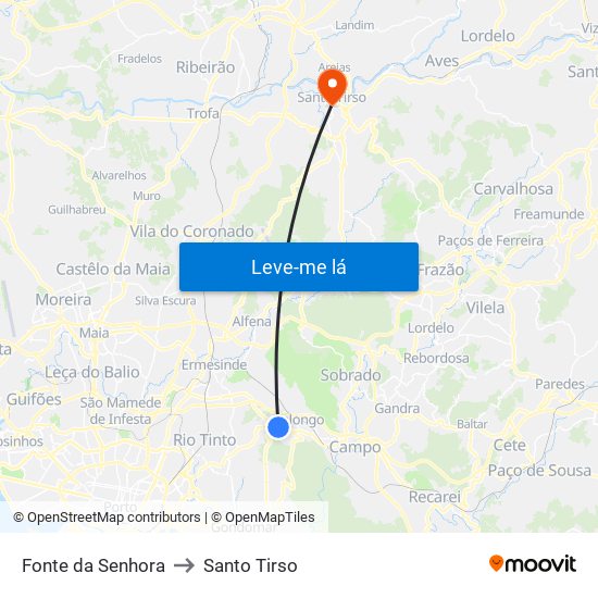 Fonte da Senhora to Santo Tirso map