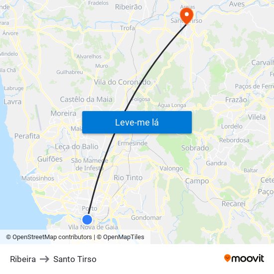 Ribeira to Santo Tirso map