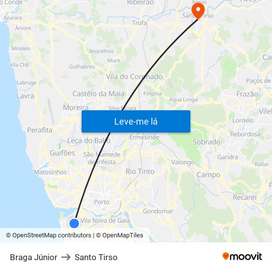 Braga Júnior to Santo Tirso map