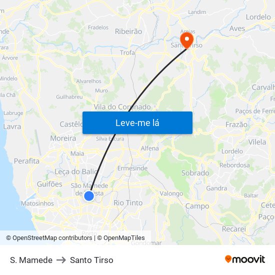 S. Mamede to Santo Tirso map