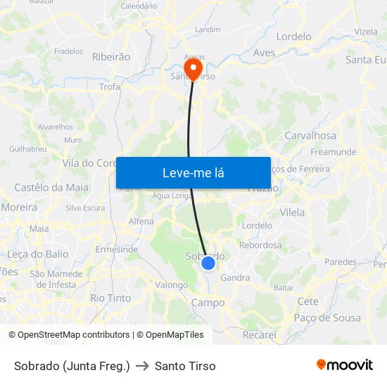 Sobrado (Junta Freg.) to Santo Tirso map
