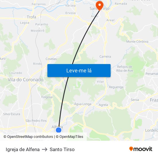 Igreja de Alfena to Santo Tirso map