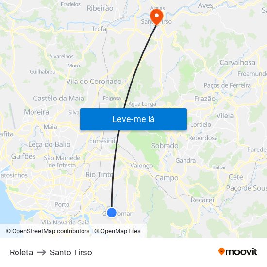 Roleta to Santo Tirso map