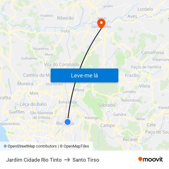 Jardim Cidade Rio Tinto to Santo Tirso map