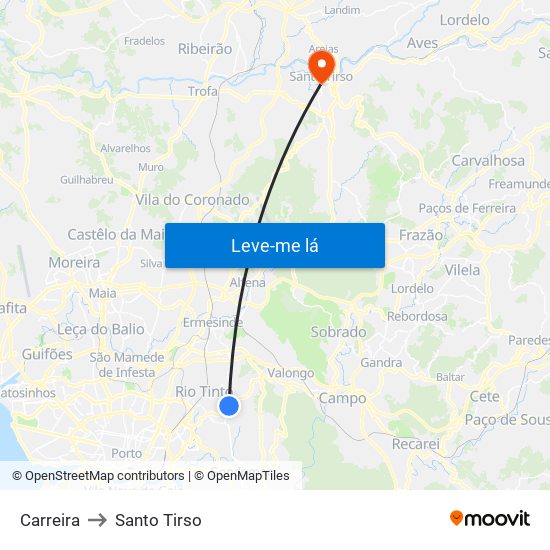 Carreira to Santo Tirso map