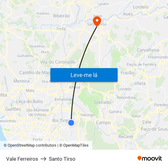 Vale Ferreiros to Santo Tirso map