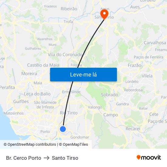 Br. Cerco Porto to Santo Tirso map