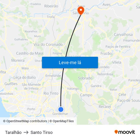 Taralhão to Santo Tirso map