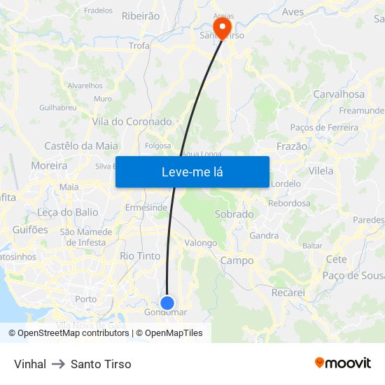 Vinhal to Santo Tirso map