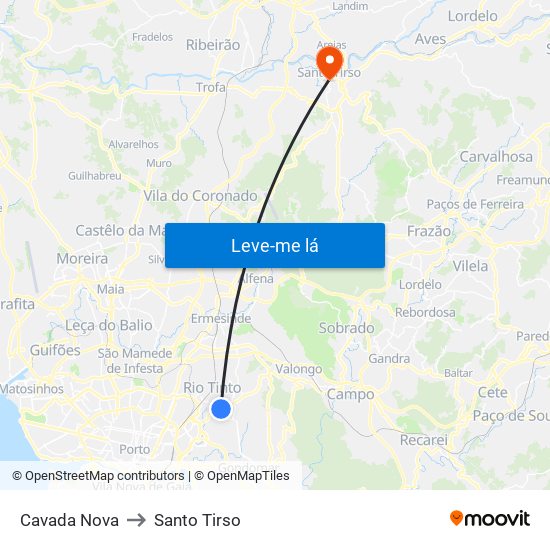 Cavada Nova to Santo Tirso map