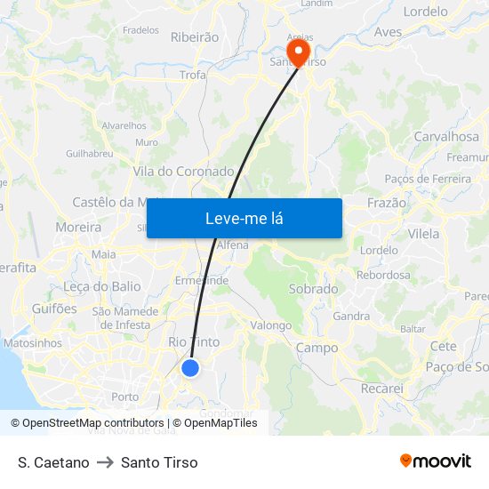 S. Caetano to Santo Tirso map