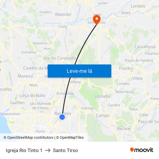 Igreja Rio Tinto 1 to Santo Tirso map