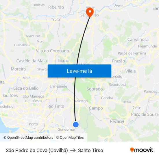 São Pedro da Cova (Covilhã) to Santo Tirso map