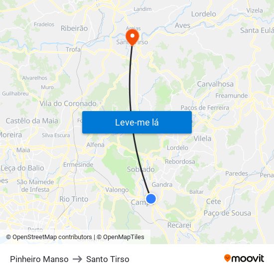 Pinheiro Manso to Santo Tirso map