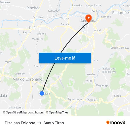 Piscinas Folgosa to Santo Tirso map