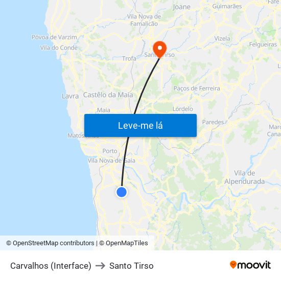 Carvalhos (Interface) to Santo Tirso map