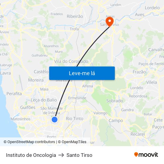 Instituto de Oncologia to Santo Tirso map